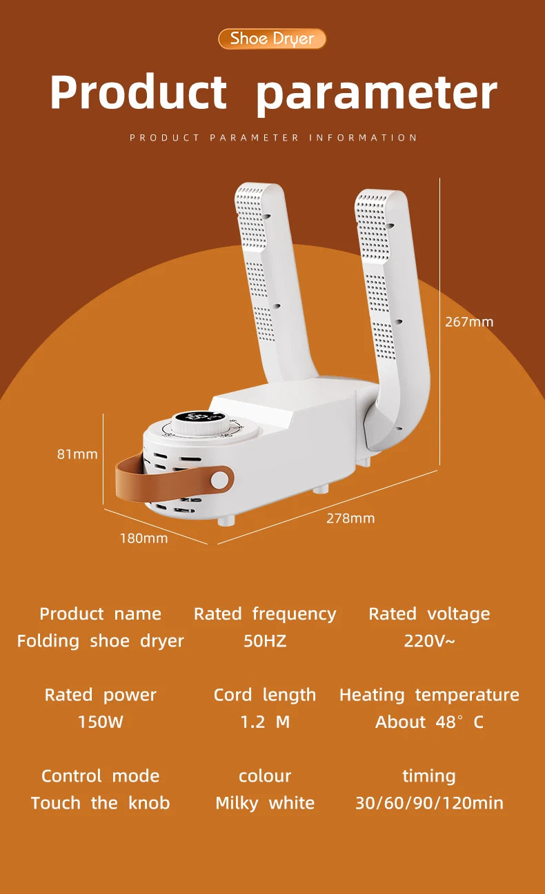 Household Shoe Warmer Heater Quick Drying Sterilizing Shoe Dryer-Intelligent Timer Shoe Dryer Adjustable Dryer