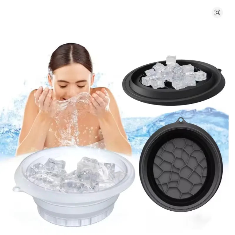 Portable Foldable Silicone Ice Basin With Built- In Ice Tray For Household Care Washing Ice Bath Facial Massage Bowl