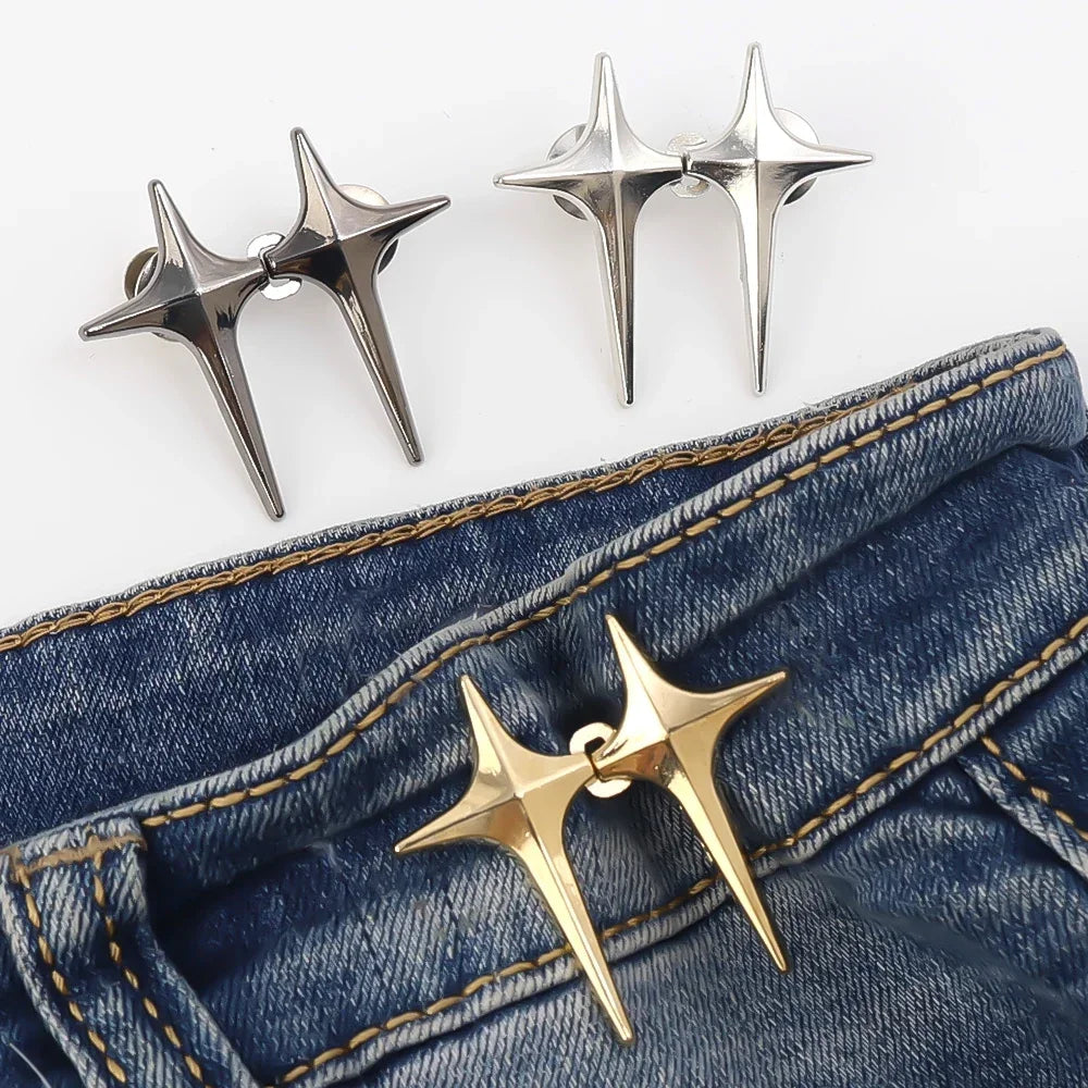 Adjustable Waist Cross Star Shape Jean Buttons- Metal Buttons Waist Tightener Clothing Pins Detachable
