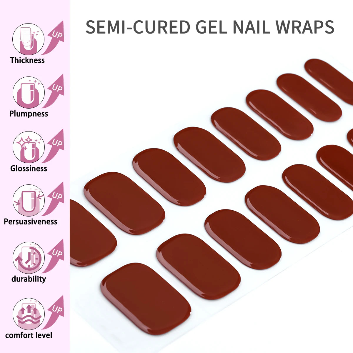 20 Tipps, halbgehärtete Gel-Nagelfolien, langlebige, vollständige Abdeckung, reine Farbe, Gel-Nagelaufkleber, wasserdichte Gel-Maniküre-Aufkleber, Dekoration