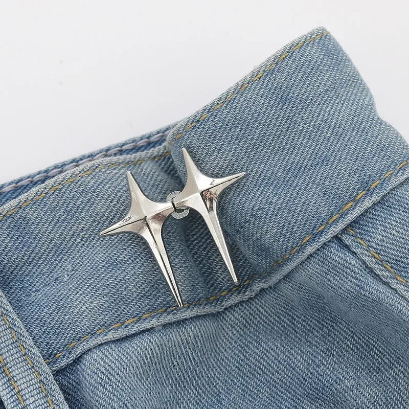 Adjustable Waist Cross Star Shape Jean Buttons- Metal Buttons Waist Tightener Clothing Pins Detachable