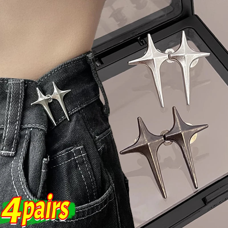 Adjustable Waist Cross Star Shape Jean Buttons- Metal Buttons Waist Tightener Clothing Pins Detachable