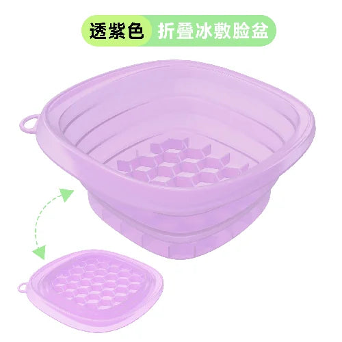 Portable Foldable Silicone Ice Basin With Built- In Ice Tray For Household Care Washing Ice Bath Facial Massage Bowl