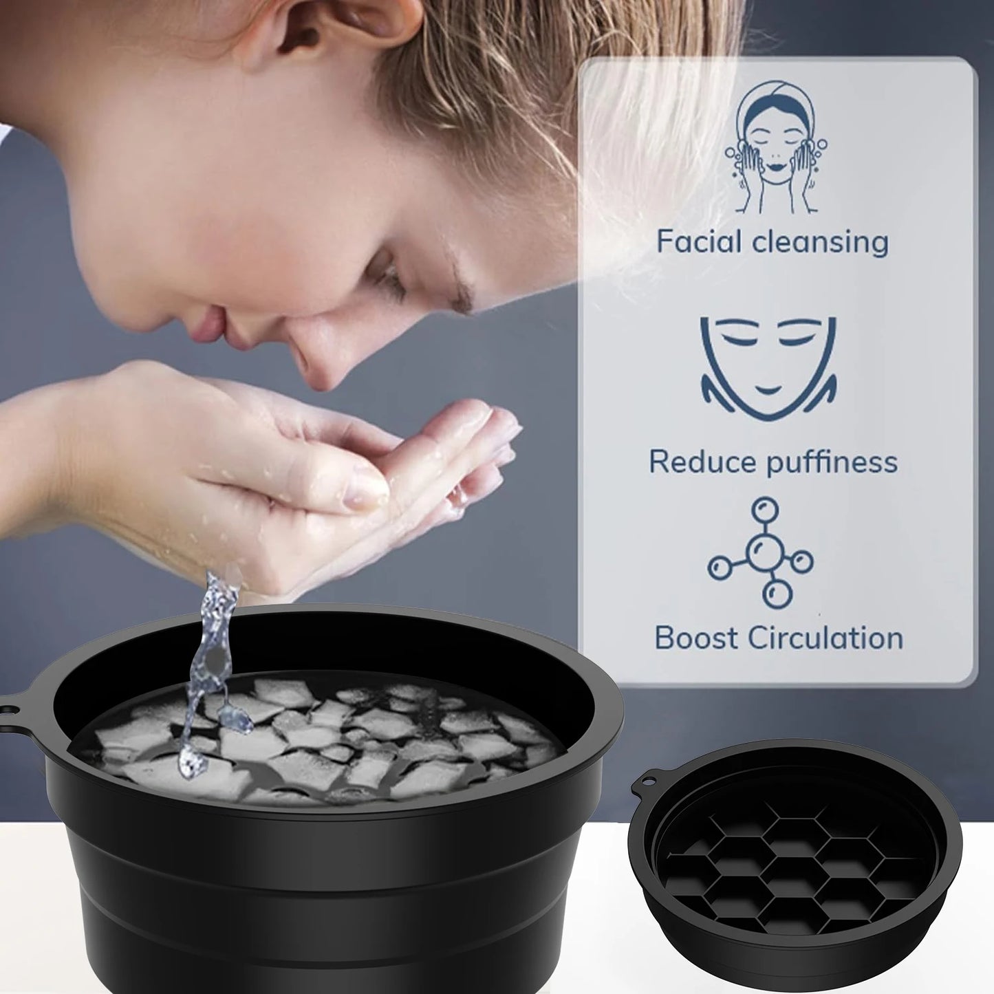 Portable Foldable Silicone Ice Basin With Built- In Ice Tray For Household Care Washing Ice Bath Facial Massage Bowl