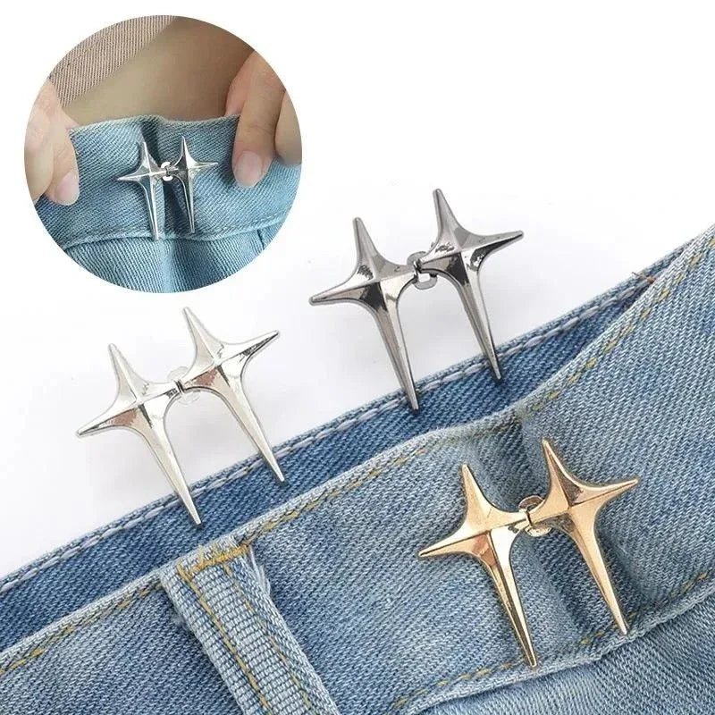 Adjustable Waist Cross Star Shape Jean Buttons- Metal Buttons Waist Tightener Clothing Pins Detachable