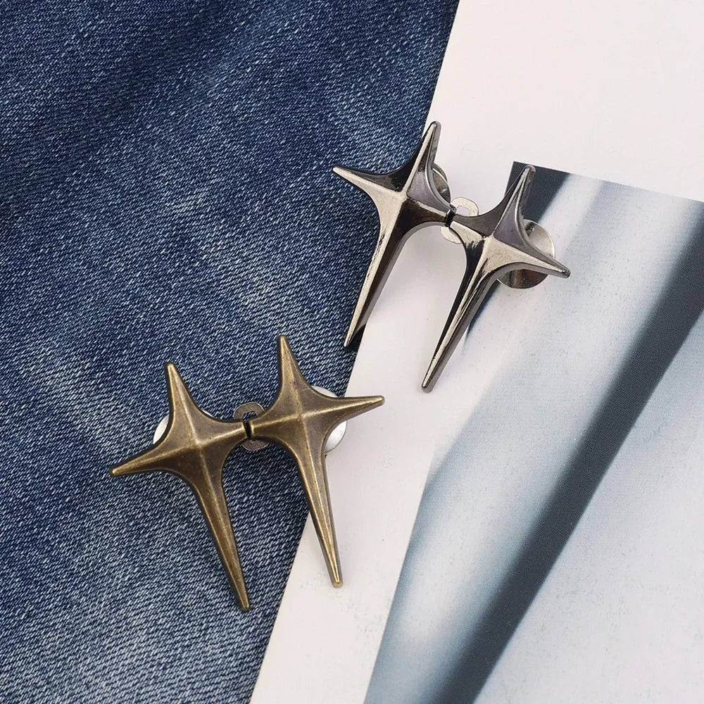 Adjustable Waist Cross Star Shape Jean Buttons- Metal Buttons Waist Tightener Clothing Pins Detachable