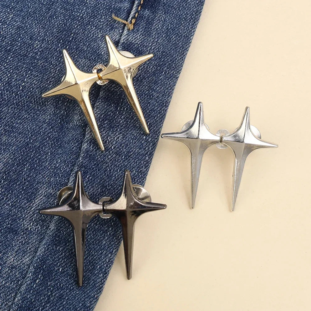 Adjustable Waist Cross Star Shape Jean Buttons- Metal Buttons Waist Tightener Clothing Pins Detachable