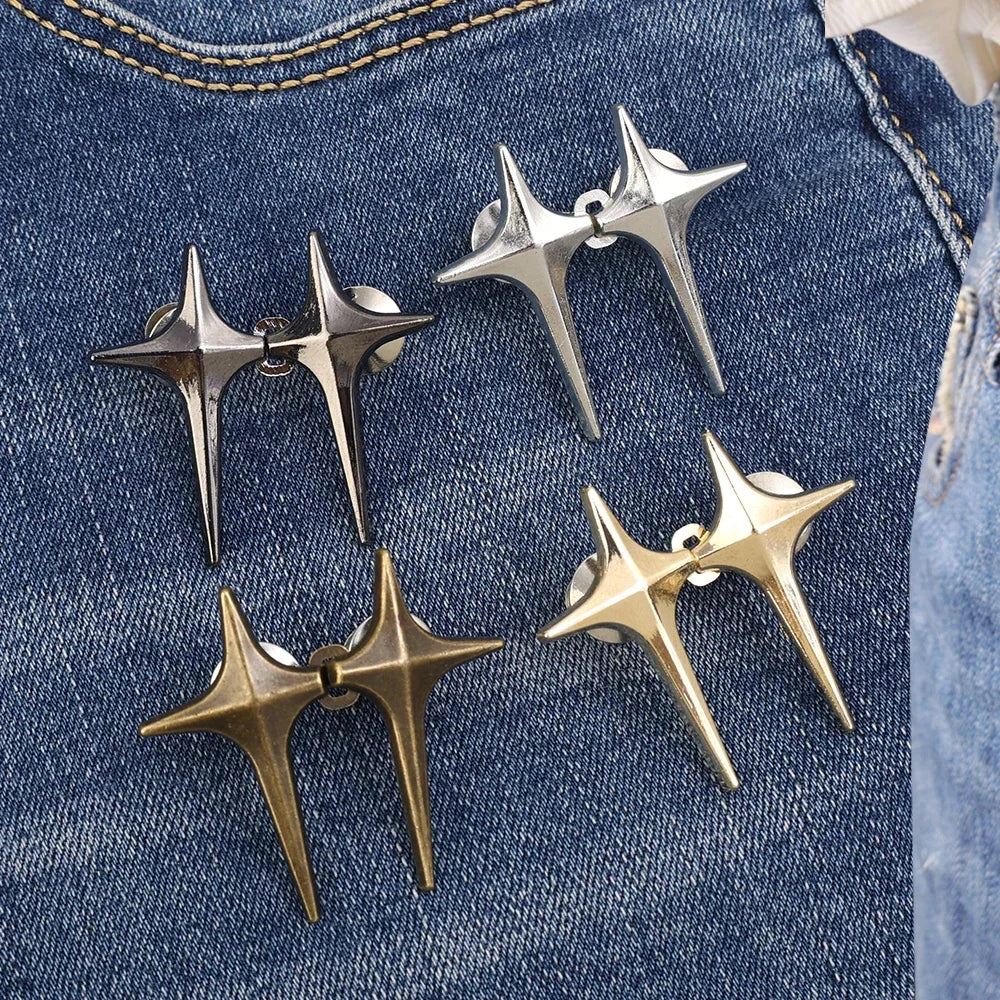 Adjustable Waist Cross Star Shape Jean Buttons- Metal Buttons Waist Tightener Clothing Pins Detachable