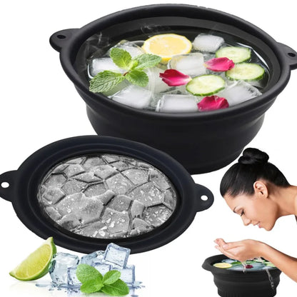 Portable Foldable Silicone Ice Basin With Built- In Ice Tray For Household Care Washing Ice Bath Facial Massage Bowl