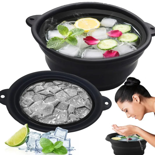 Portable Foldable Silicone Ice Basin With Built- In Ice Tray For Household Care Washing Ice Bath Facial Massage Bowl