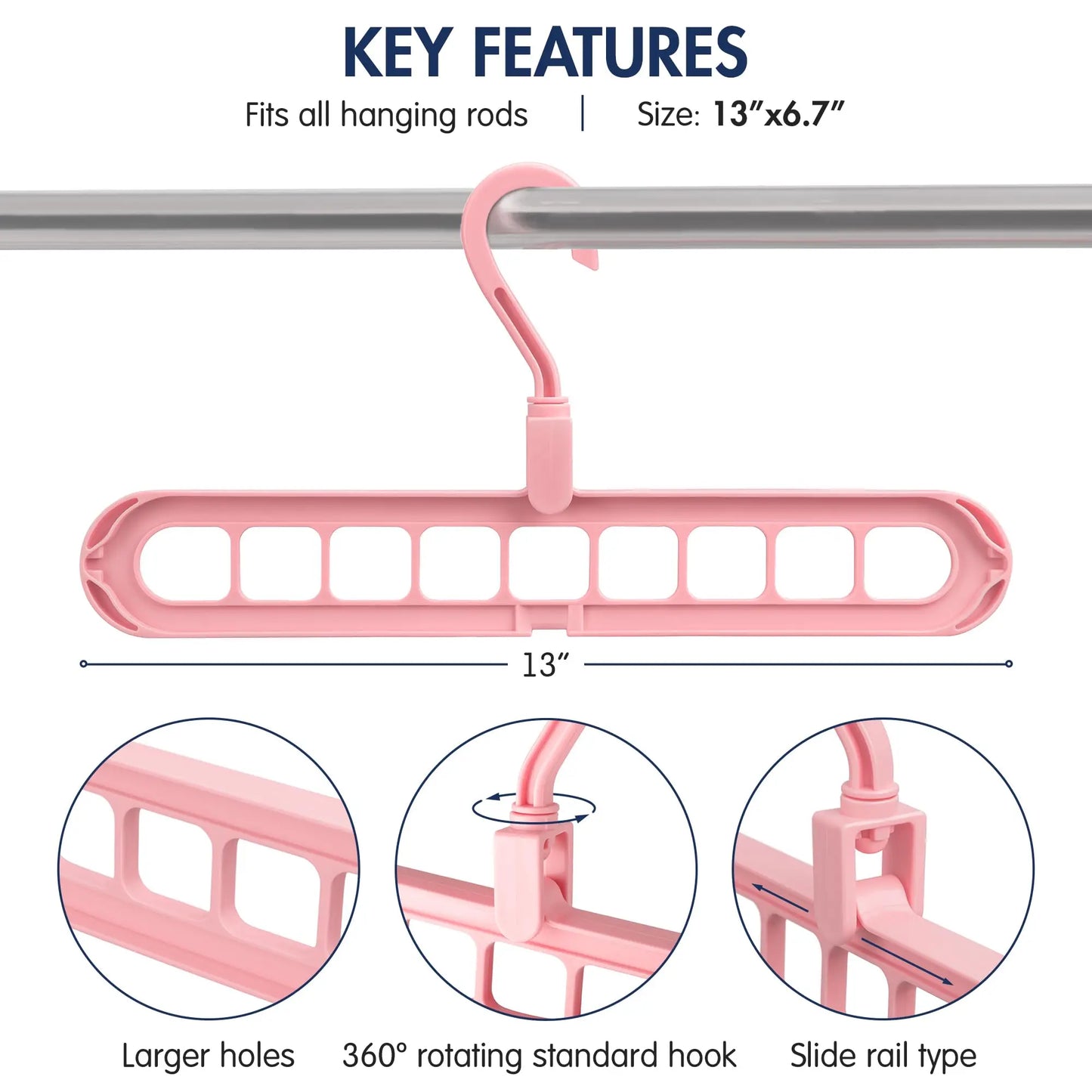Plastic Hanger Organizer with 9 Holes for Closet - Multipurpose Essential Space Saver Organizers for Home, College Dorm Room
