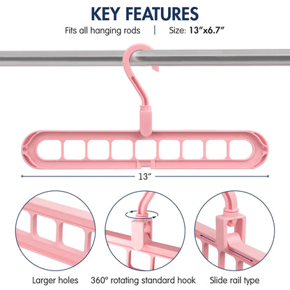 Plastic Hanger Organizer with 9 Holes for Closet - Multipurpose Essential Space Saver Organizers for Home, College Dorm Room