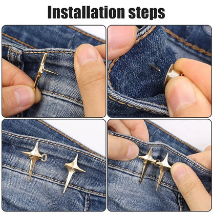 Adjustable Waist Cross Star Shape Jean Buttons- Metal Buttons Waist Tightener Clothing Pins Detachable