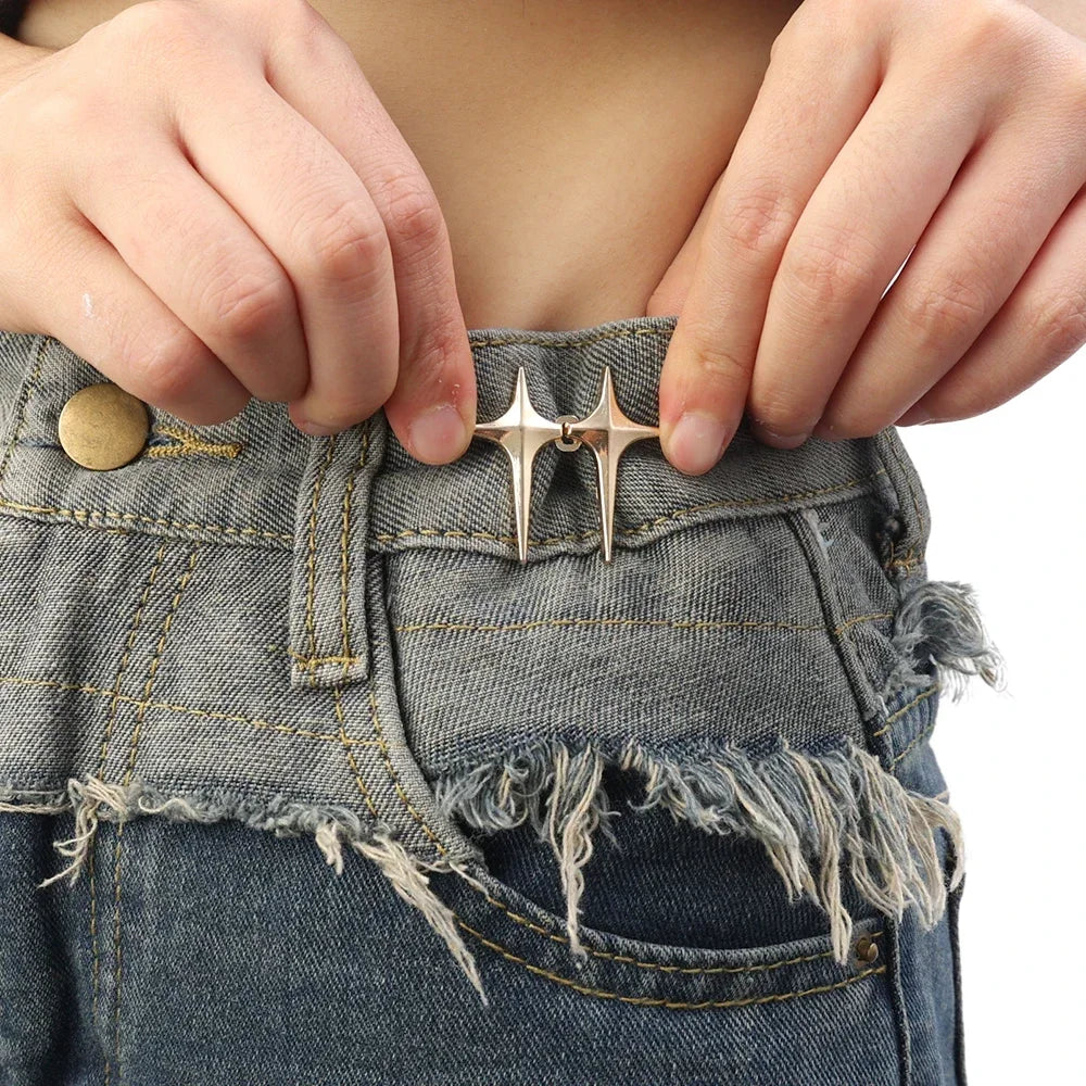 Adjustable Waist Cross Star Shape Jean Buttons- Metal Buttons Waist Tightener Clothing Pins Detachable