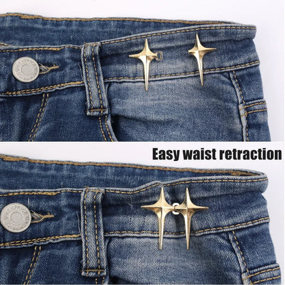 Adjustable Waist Cross Star Shape Jean Buttons- Metal Buttons Waist Tightener Clothing Pins Detachable