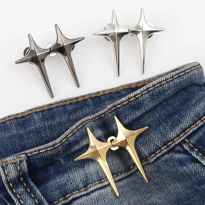 Adjustable Waist Cross Star Shape Jean Buttons- Metal Buttons Waist Tightener Clothing Pins Detachable