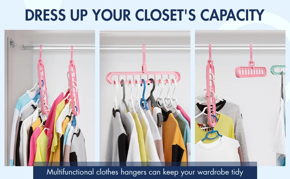 Plastic Hanger Organizer with 9 Holes for Closet - Multipurpose Essential Space Saver Organizers for Home, College Dorm Room