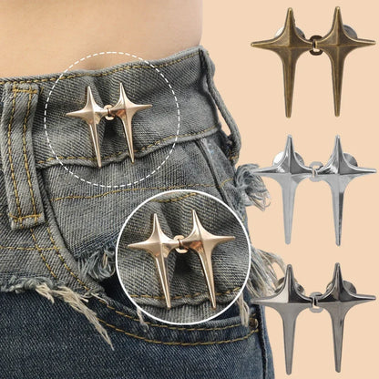 Adjustable Waist Cross Star Shape Jean Buttons- Metal Buttons Waist Tightener Clothing Pins Detachable