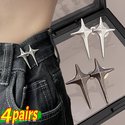Adjustable Waist Cross Star Shape Jean Buttons- Metal Buttons Waist Tightener Clothing Pins Detachable