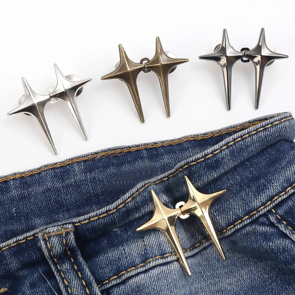 Adjustable Waist Cross Star Shape Jean Buttons- Metal Buttons Waist Tightener Clothing Pins Detachable