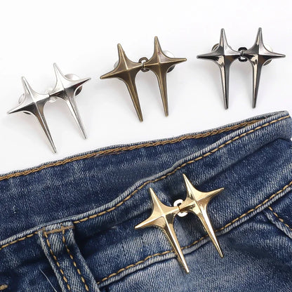 Adjustable Waist Cross Star Shape Jean Buttons- Metal Buttons Waist Tightener Clothing Pins Detachable