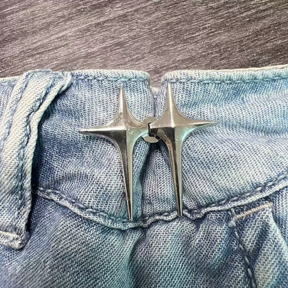 Adjustable Waist Cross Star Shape Jean Buttons- Metal Buttons Waist Tightener Clothing Pins Detachable