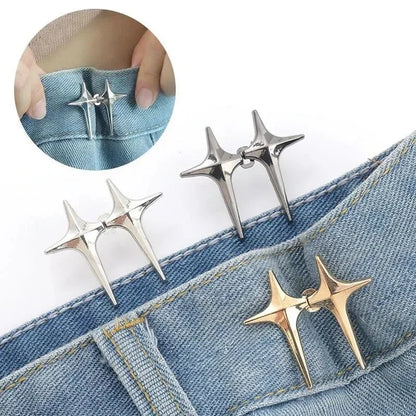 Adjustable Waist Cross Star Shape Jean Buttons- Metal Buttons Waist Tightener Clothing Pins Detachable