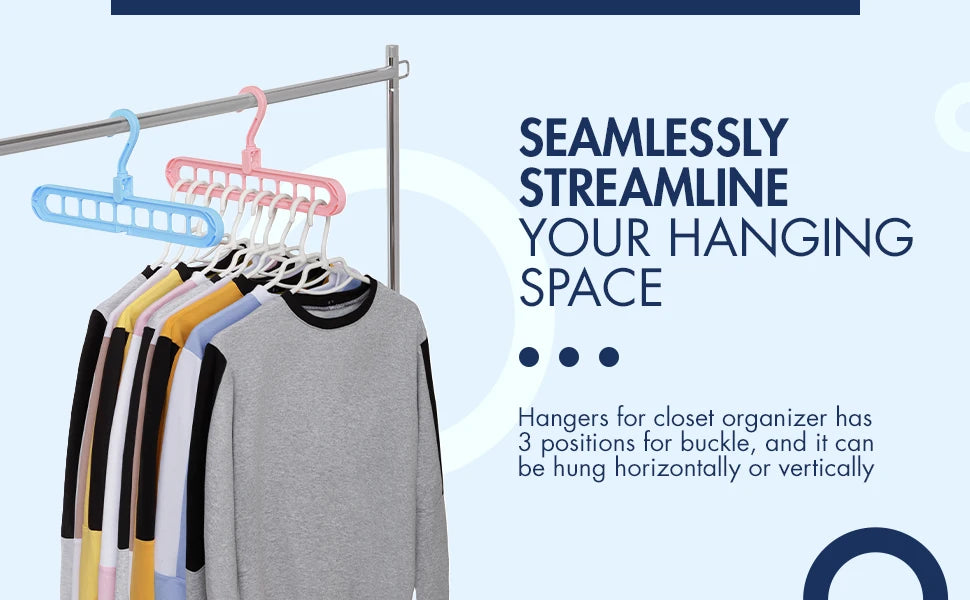 Plastic Hanger Organizer with 9 Holes for Closet - Multipurpose Essential Space Saver Organizers for Home, College Dorm Room