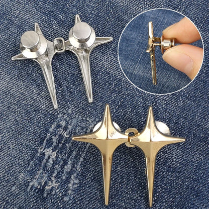 Adjustable Waist Cross Star Shape Jean Buttons- Metal Buttons Waist Tightener Clothing Pins Detachable