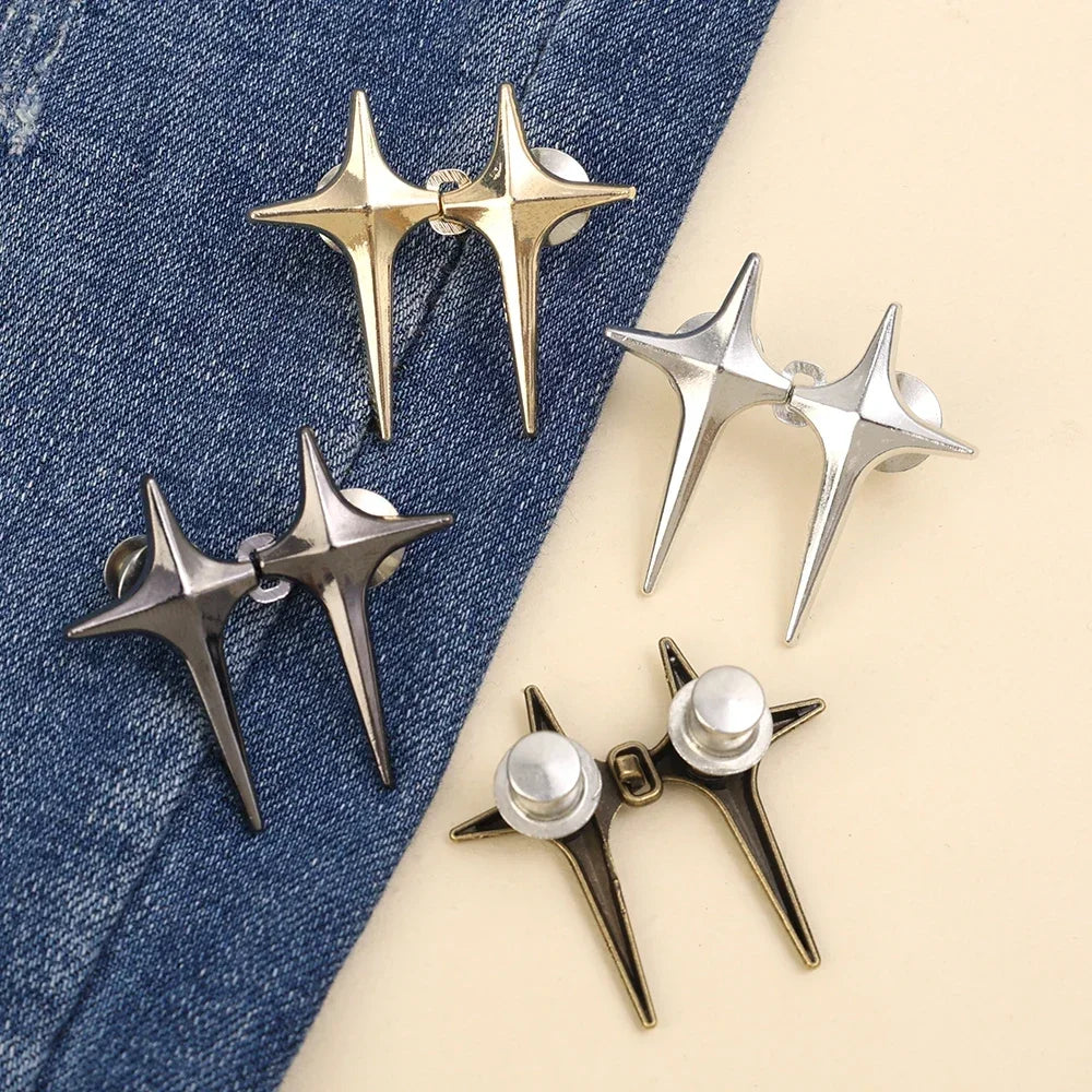 Adjustable Waist Cross Star Shape Jean Buttons- Metal Buttons Waist Tightener Clothing Pins Detachable